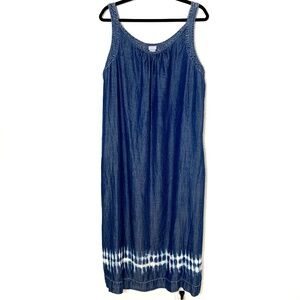Chico's Tank Maxi Dress Size 3P/US 16 PETITE Blue Tencel Tie Dye Sleeveless Boho